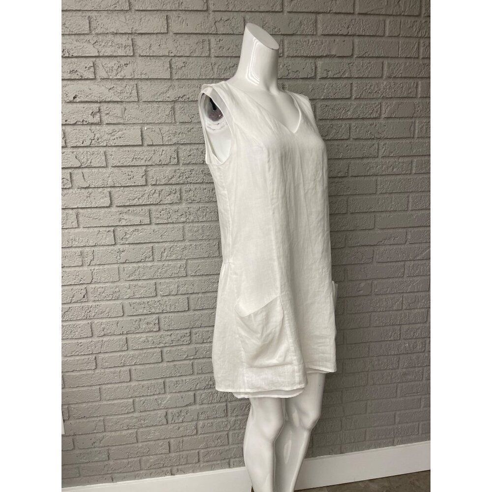 Kenar Women White Linen Overlay Patch Pocket Dress Size 4